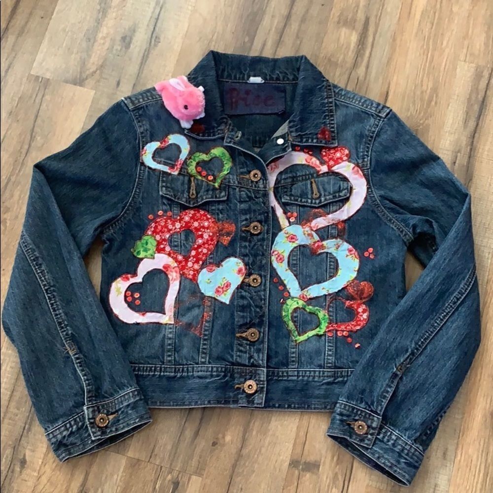 Riders Denim Jacket w/Heart-shaped patches JUNIORS XLARGE
